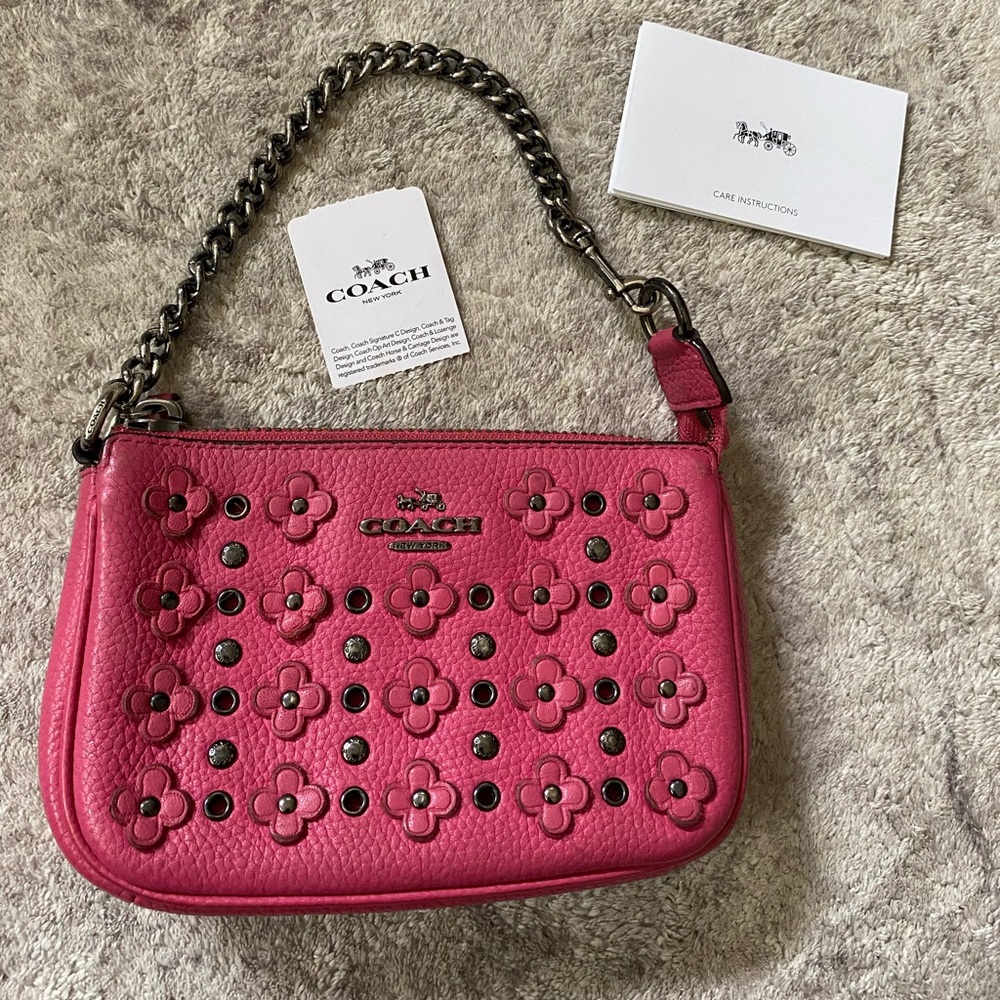 Coach Pink Mini Bag pebbled leather w/flowers